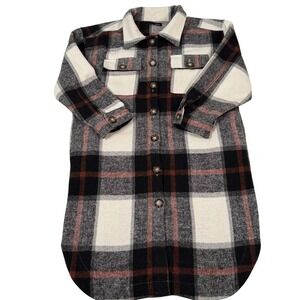 90s Boho Chic Grunge Oversized Small Shacket Plaid Longline Shirt Coat Jacket